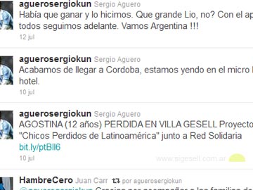 Este es el twit de Sergio Agüero, referido a la busqueda de Agostina