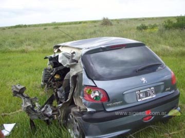 estado en que quedó el peugeot 206. Su conductor perdió la vida (foto Bomberos)