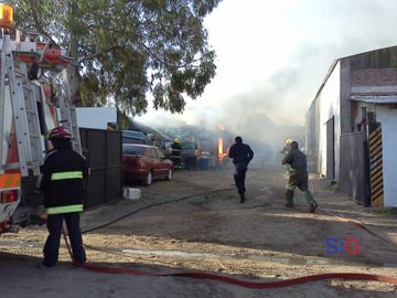 A las corridas: bomberos en plena tarea (foto: Claudio Rojas)