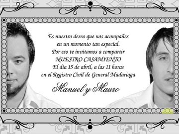Mauro y Manuel: la participación de la boda que se realizara este viernes
