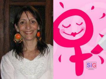 Elizabeth Pedersoli junto al logo de Mujeres Geselinas. Nuevos horarios de atención