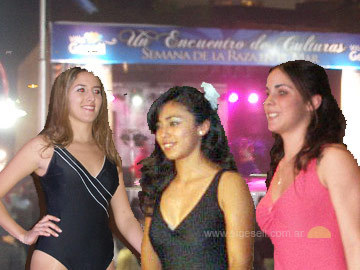 fotocomposición, Romina, Pamela y Valeria con el escenario de fondo